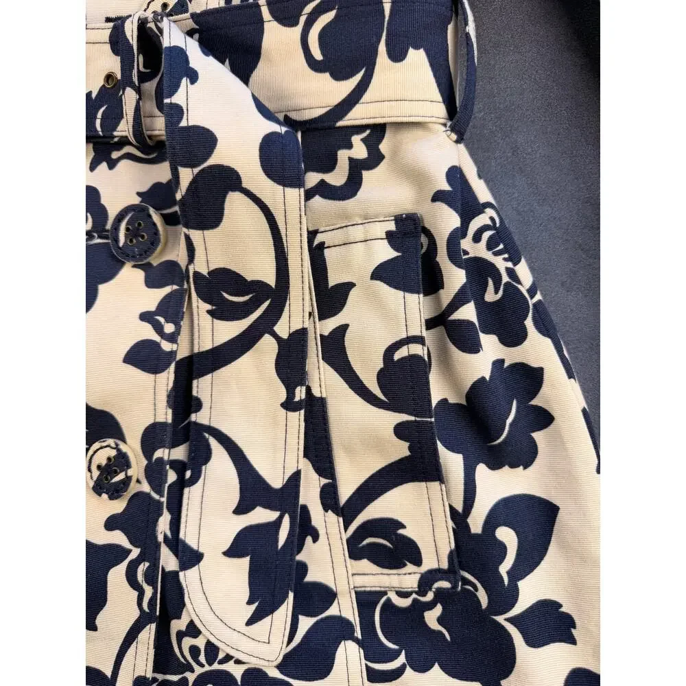 Merona Trench Coat/Jacket Blue Floral with Belt/Double Buttons / Women's S - Picture 5 of 11